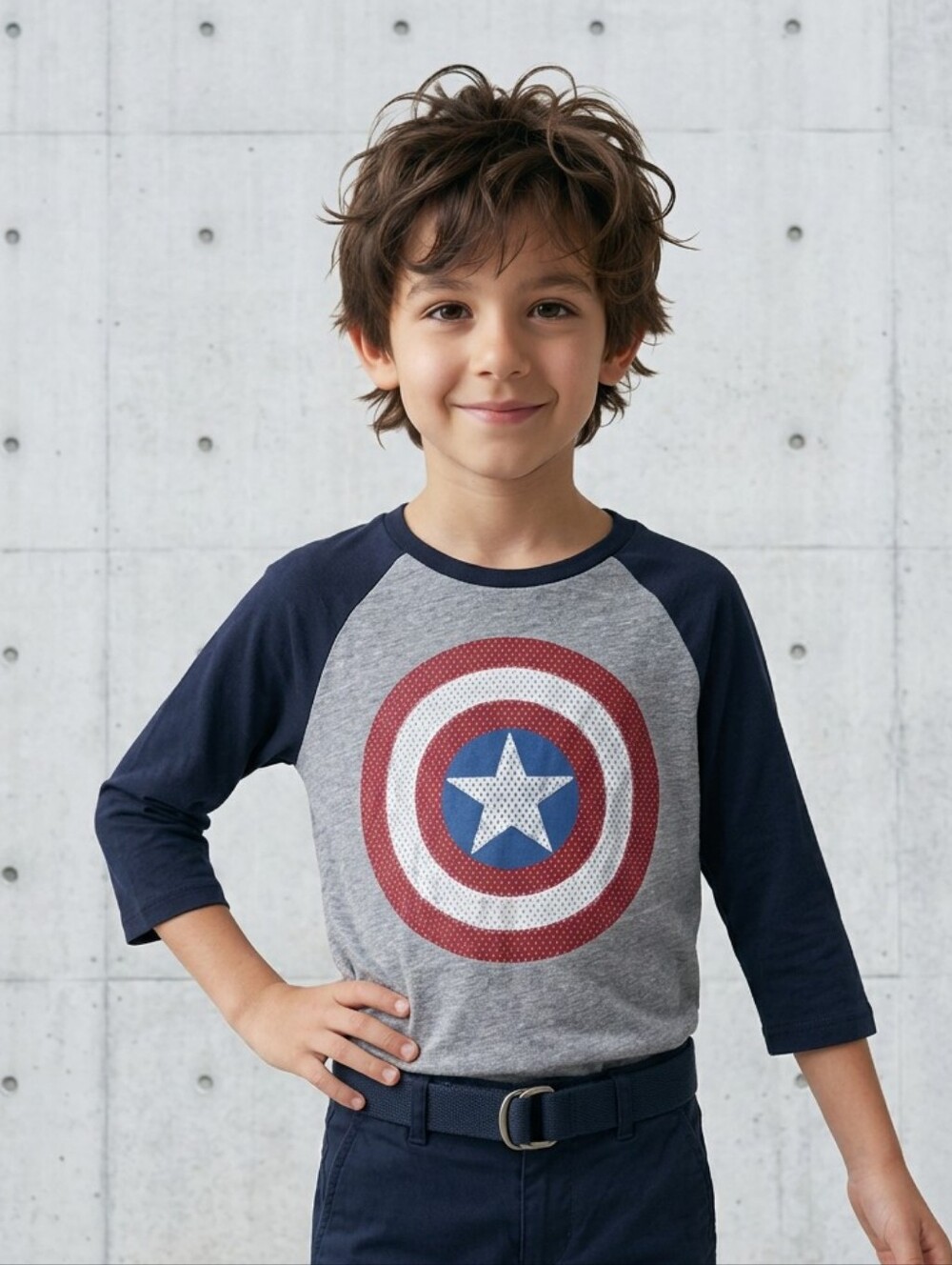 Marvel Captain America Boys XS Shield Raglan Baseball Tee Avengers Superhero Top